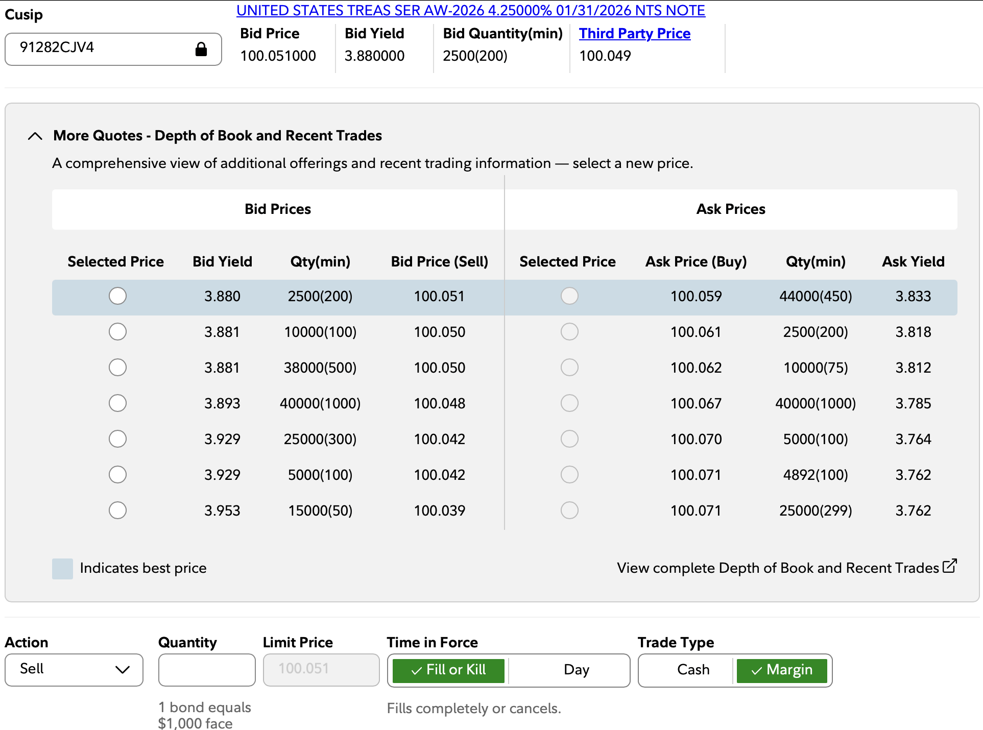 How to sell a Treasury Bond
